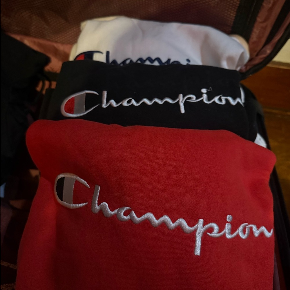 Champion Tri-Color Logo Tees - Red, Black, White